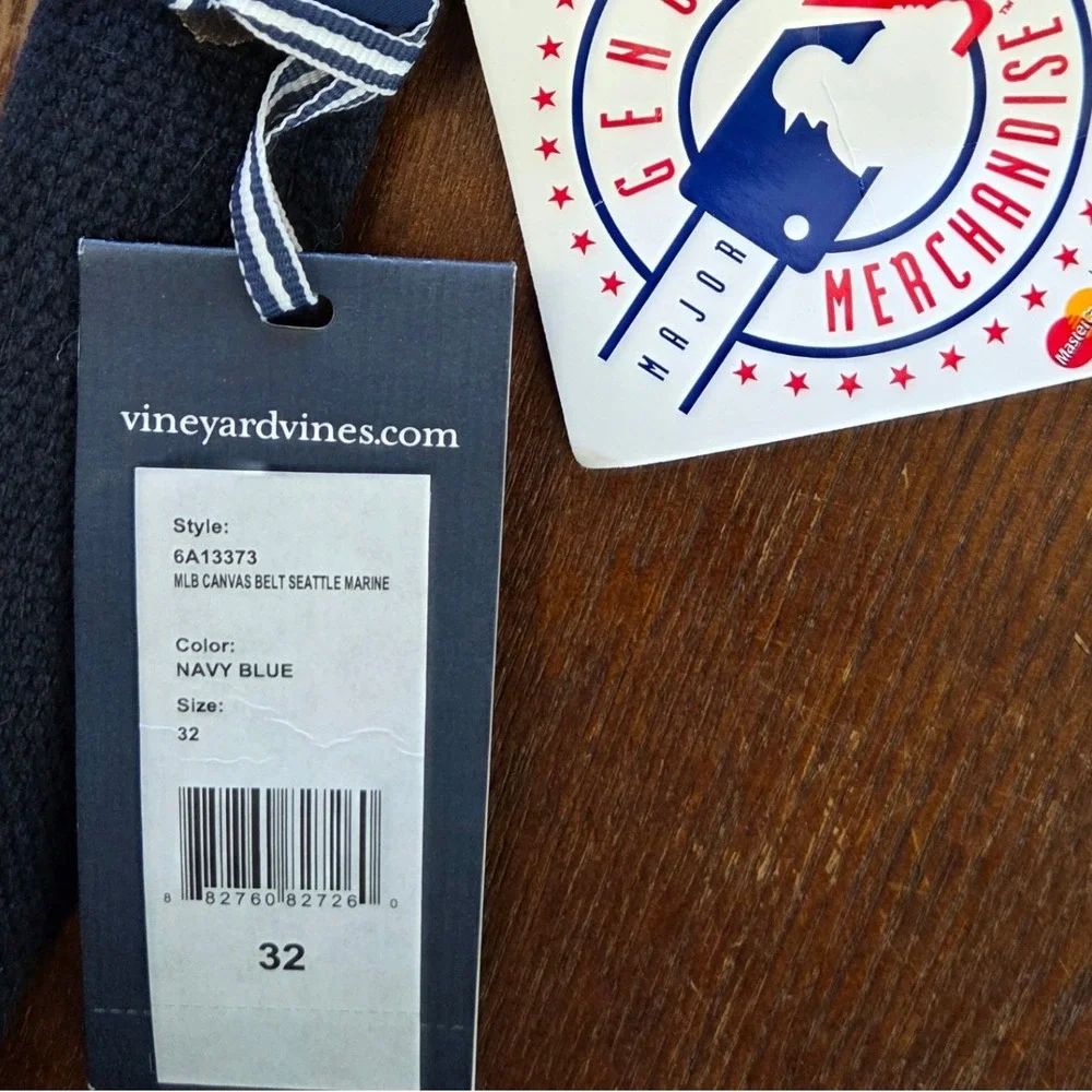 Vineyard Vines‎ Seattle Mariners Canvas Leather Belt MLB Brass Buckle
